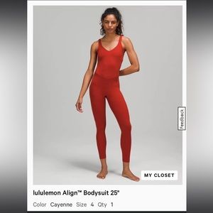 Lululemon Align Bodysuit 25”, Size 4, Cayenne Color. Worn once.